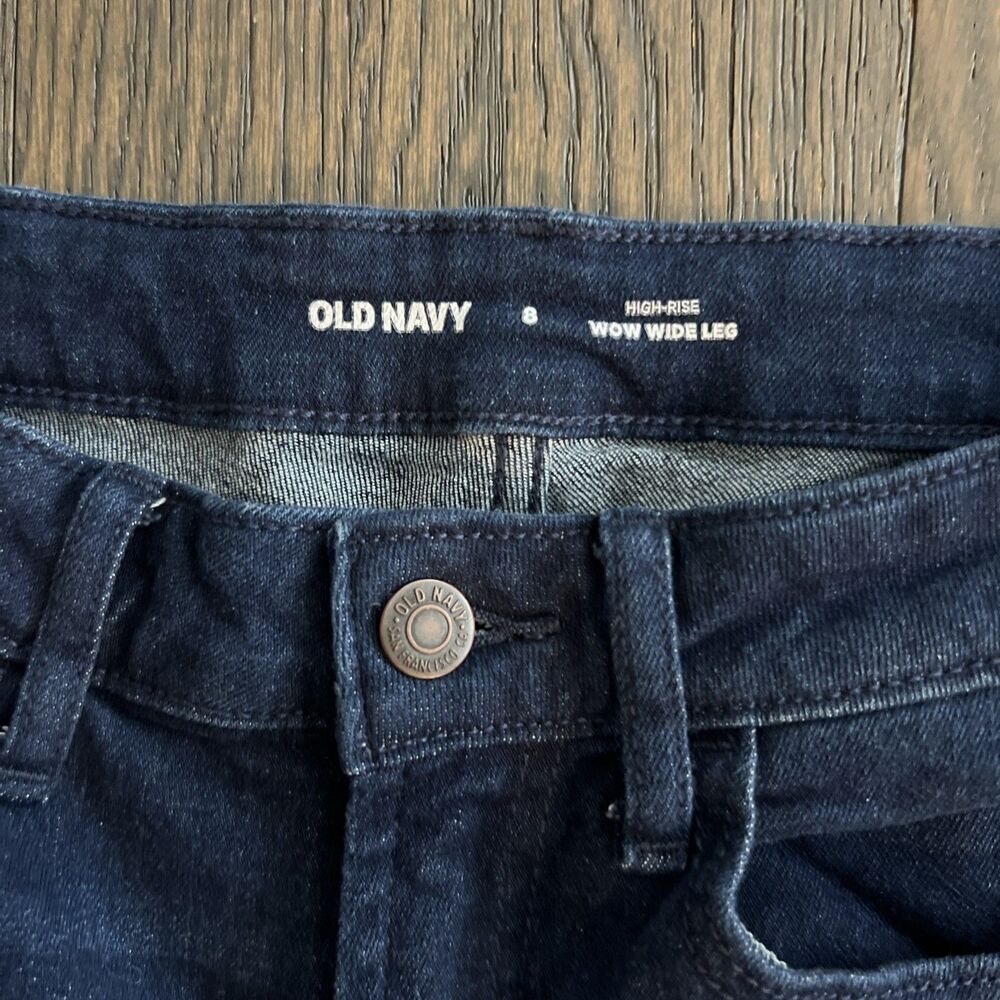 Old Navy Womens High Waisted Wow Wide Leg Denim Jeans Darkwash Denim 8 - Picture 3 of 5